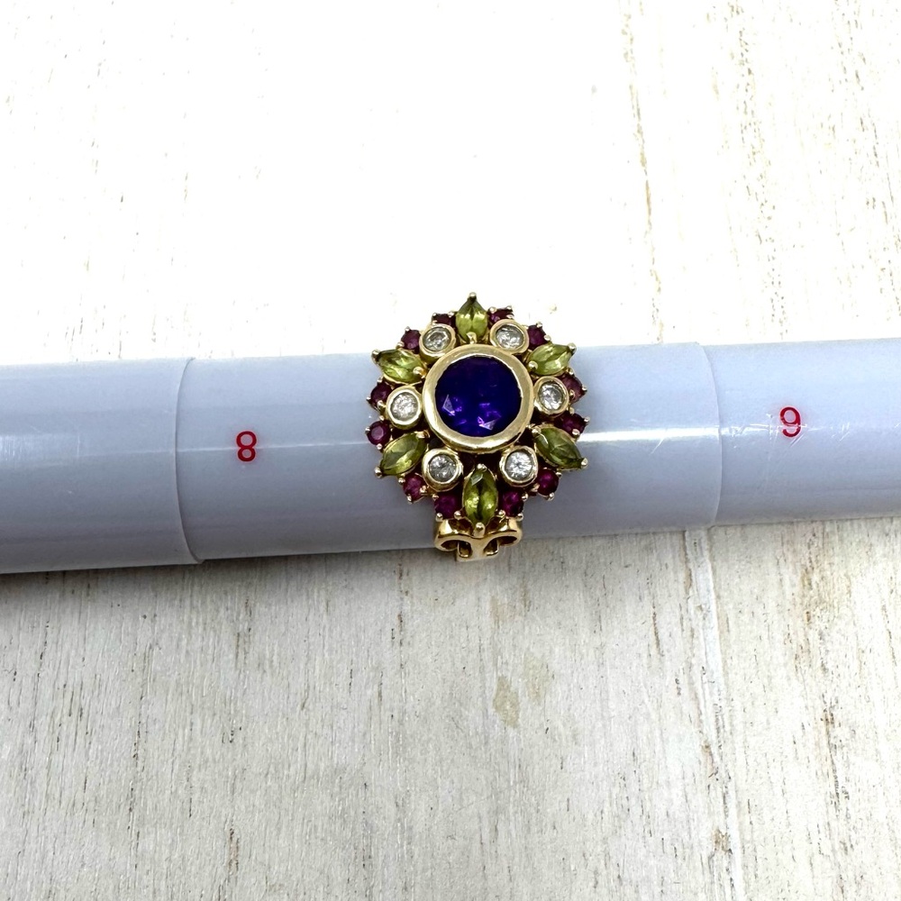 Solid 14K yellow gold gemstone ring, made in India, size ~7 - Picture 12 of 13